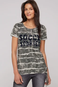 Best CAMP DAVID & SOCCX Ausbrenner-Shirt mit Pailletten-Logo stone beige stonebeige