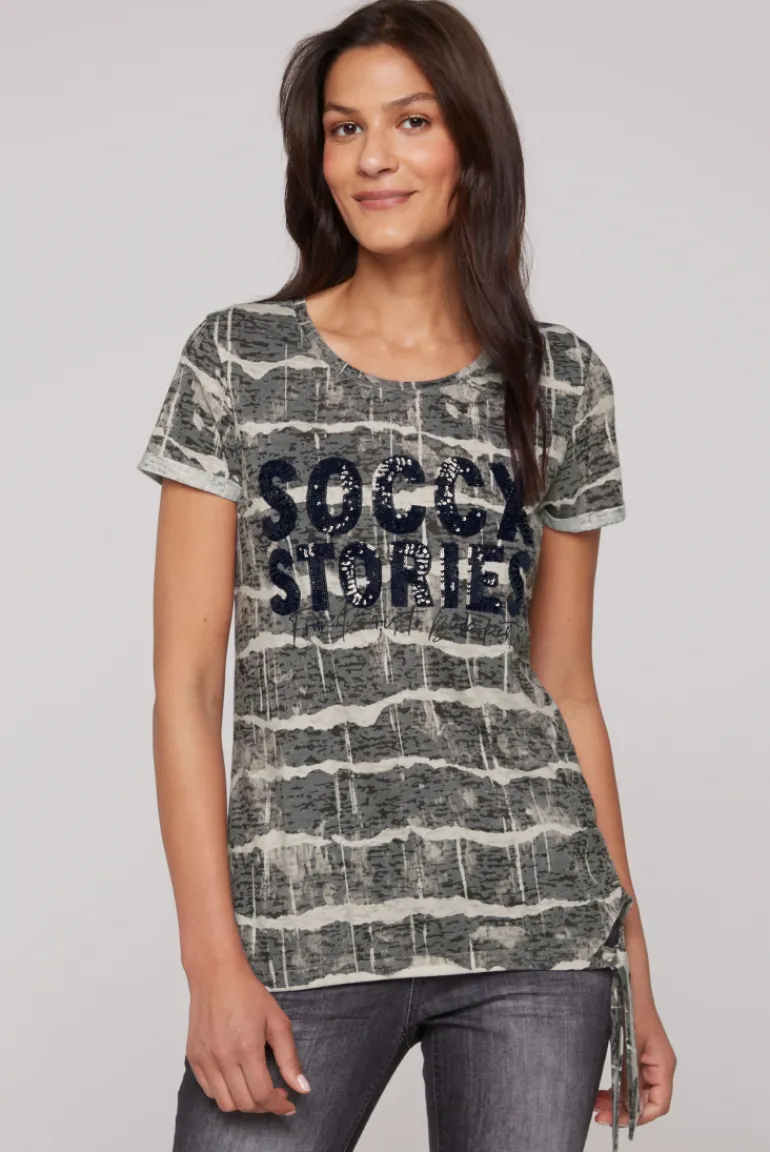 Best CAMP DAVID & SOCCX Ausbrenner-Shirt mit Pailletten-Logo stone beige stonebeige