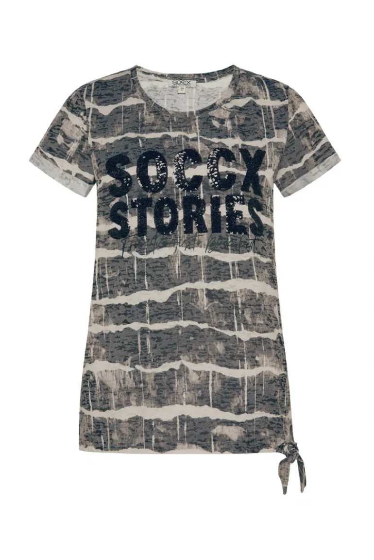 Best CAMP DAVID & SOCCX Ausbrenner-Shirt mit Pailletten-Logo stone beige stonebeige