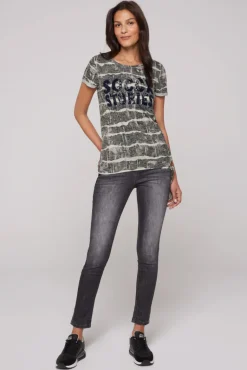 Best CAMP DAVID & SOCCX Ausbrenner-Shirt mit Pailletten-Logo stone beige stonebeige