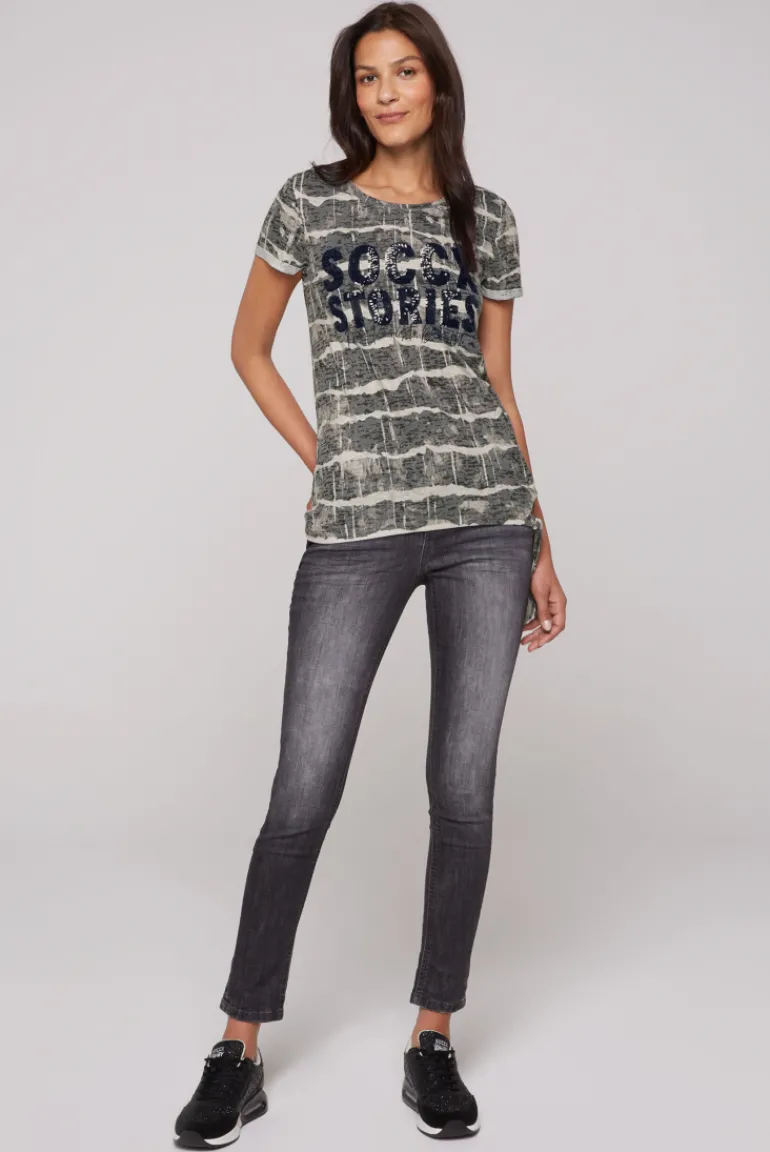 Best CAMP DAVID & SOCCX Ausbrenner-Shirt mit Pailletten-Logo stone beige stonebeige