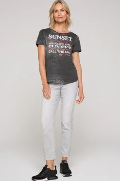 Cheap CAMP DAVID & SOCCX Ausbrenner-T-Shirt mit Frontprint black