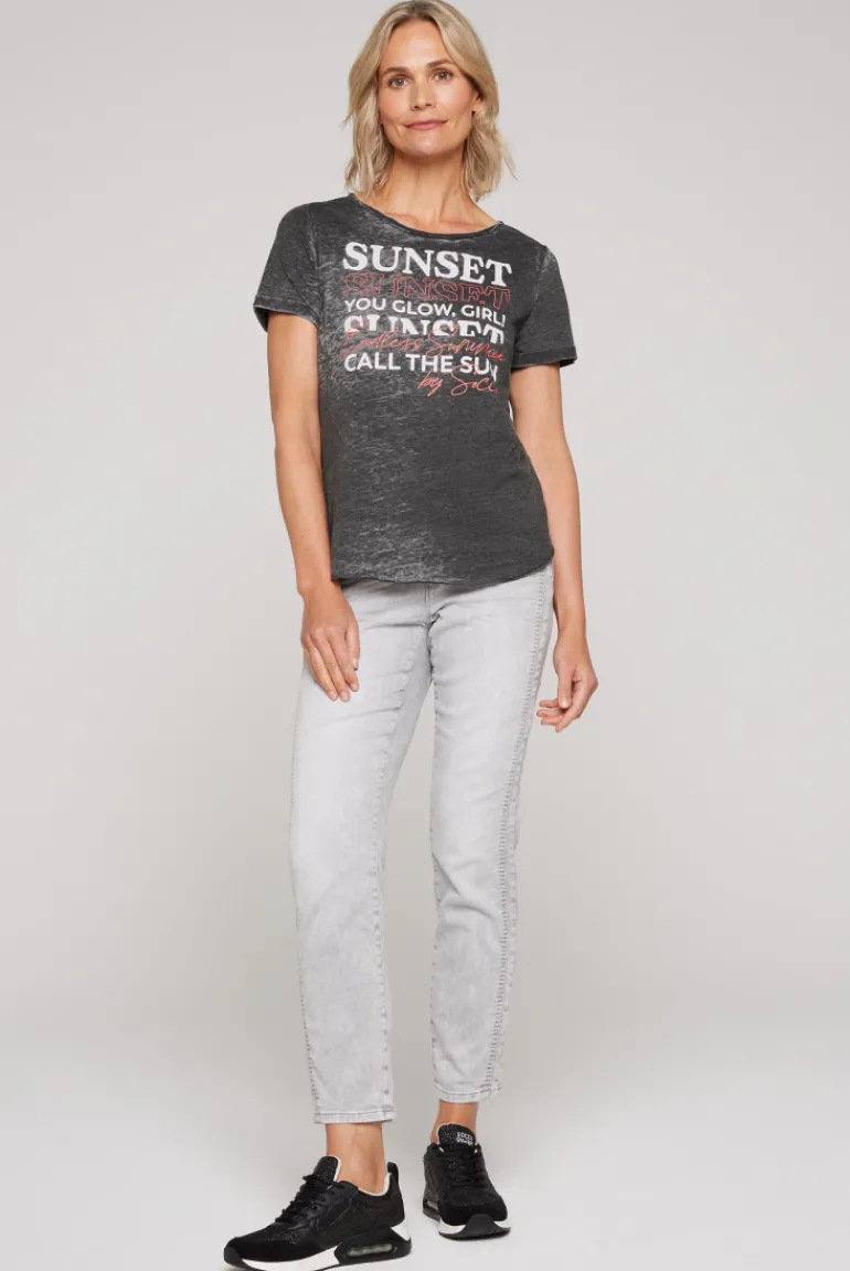 Cheap CAMP DAVID & SOCCX Ausbrenner-T-Shirt mit Frontprint black