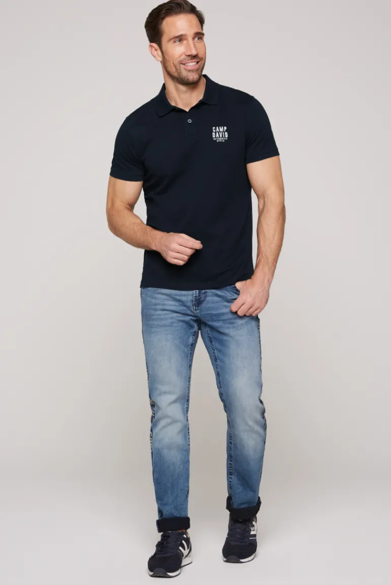 Cheap CAMP DAVID & SOCCX Basic Pikee-Polo mit Logo-Stickerei blue navy bluenavy