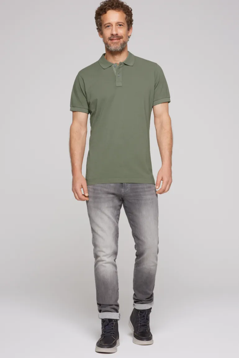 Cheap CAMP DAVID & SOCCX Basic Pikee-Polo mit Trikotkragen green olive greenolive