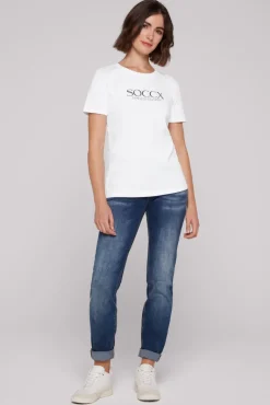 Fashion CAMP DAVID & SOCCX Basic T-Shirt mit Logo Print opticwhite