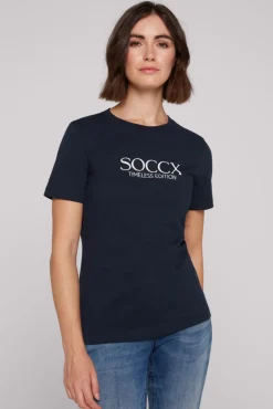 Shop CAMP DAVID & SOCCX Basic T-Shirt mit Logo Print blue navy bluenavy