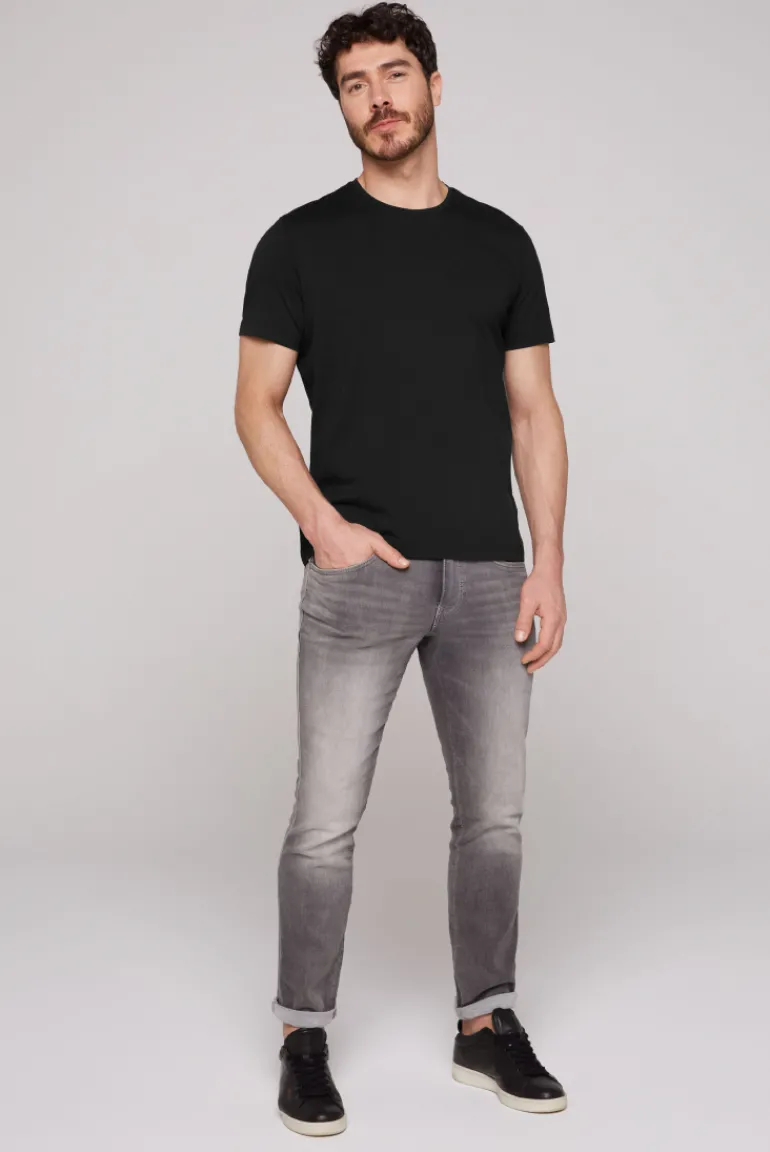 Fashion CAMP DAVID & SOCCX Basic T-Shirt mit Rundhalsausschnitt, Doppelpack / black