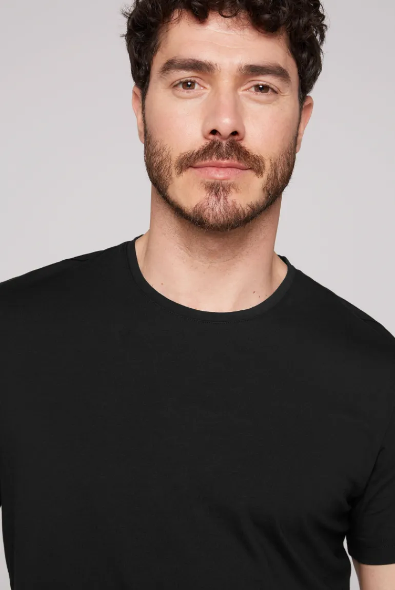 Fashion CAMP DAVID & SOCCX Basic T-Shirt mit Rundhalsausschnitt, Doppelpack / black