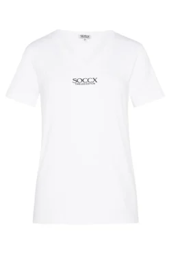 Clearance CAMP DAVID & SOCCX Basic T-Shirt mit V-Ausschnitt und Logo opticwhite