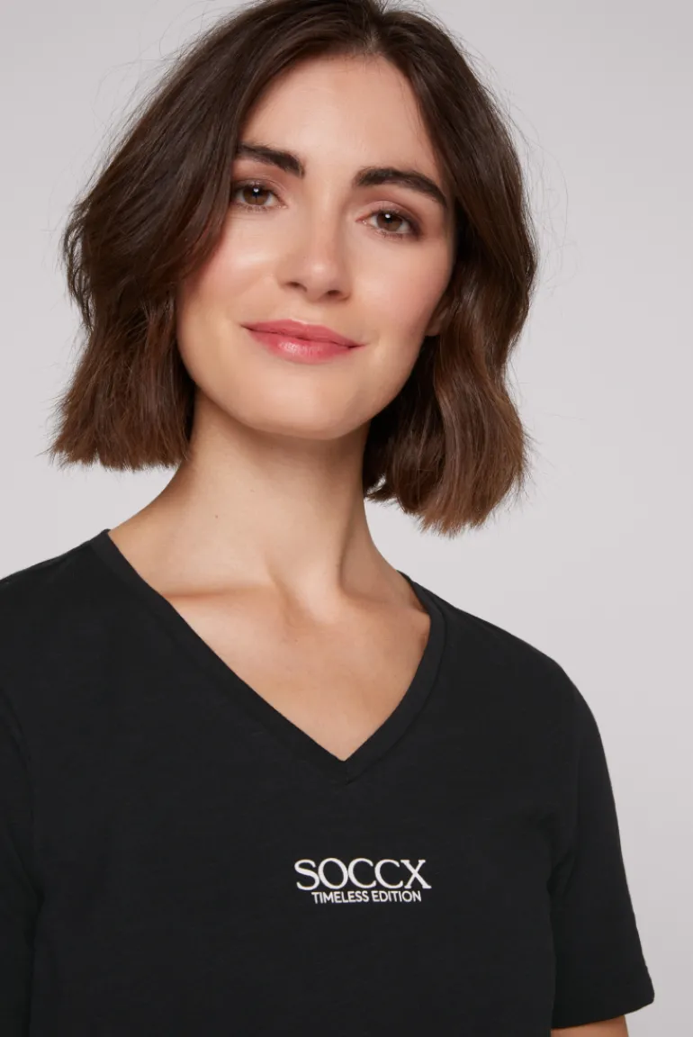 Best CAMP DAVID & SOCCX Basic T-Shirt mit V-Ausschnitt und Logo black