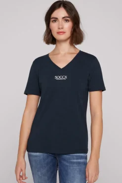 Best Sale CAMP DAVID & SOCCX Basic T-Shirt mit V-Ausschnitt und Logo blue navy bluenavy