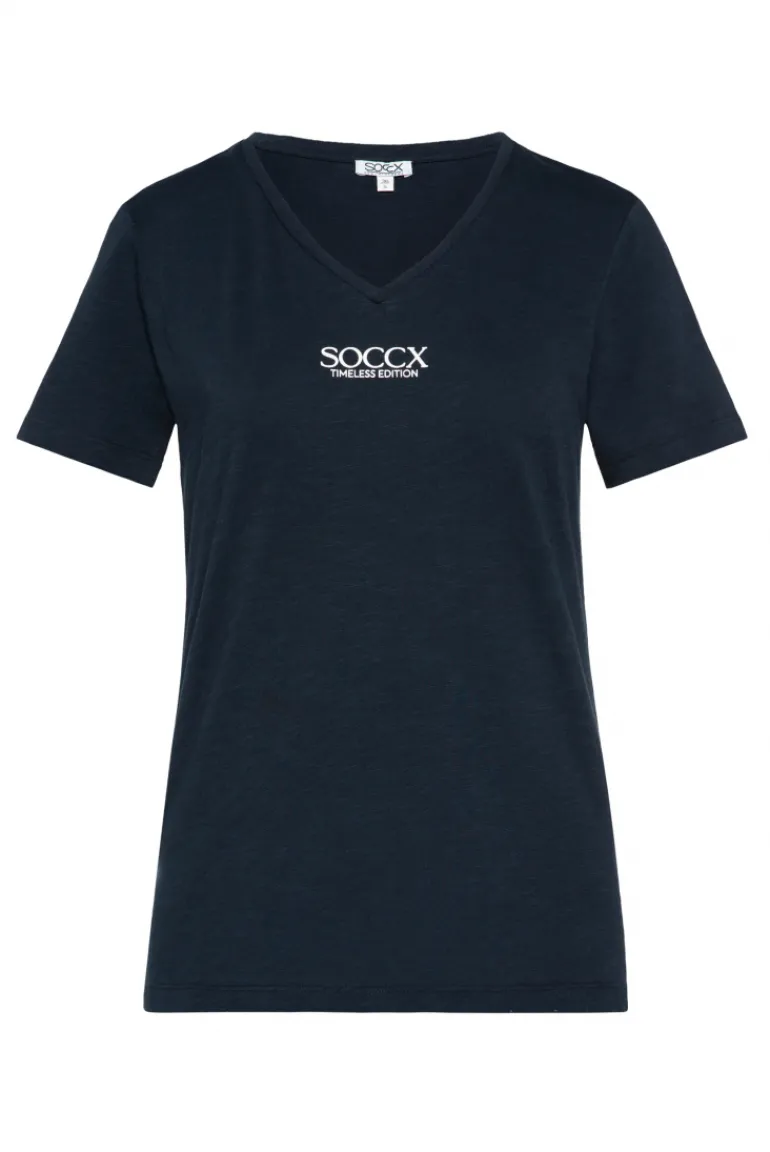 Best Sale CAMP DAVID & SOCCX Basic T-Shirt mit V-Ausschnitt und Logo blue navy bluenavy