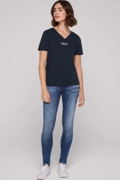 Best Sale CAMP DAVID & SOCCX Basic T-Shirt mit V-Ausschnitt und Logo blue navy bluenavy