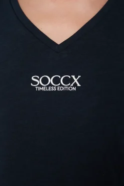 Best Sale CAMP DAVID & SOCCX Basic T-Shirt mit V-Ausschnitt und Logo blue navy bluenavy