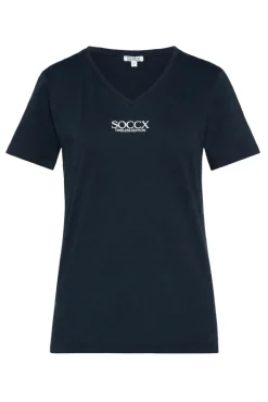 Fashion CAMP DAVID & SOCCX Basic T-Shirt mit V-Ausschnitt und Logo blue navy bluenavy