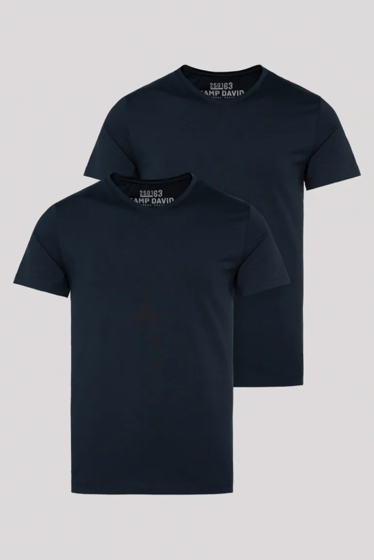 Cheap CAMP DAVID & SOCCX Basic T-Shirt mit V-Neck, Doppelpack blue navy / blue navy bluenavy
