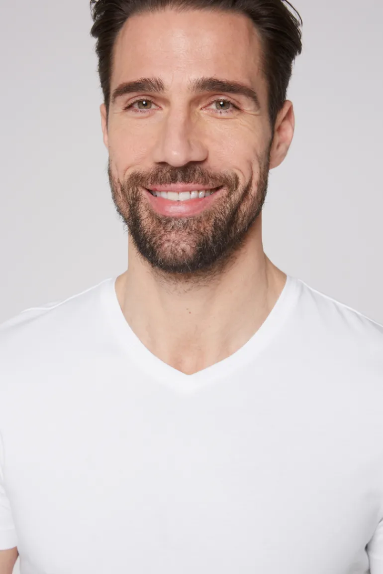 Fashion CAMP DAVID & SOCCX Basic T-Shirt mit V-Neck, Doppelpack optic white / optic white opticwhite