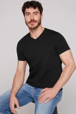 Cheap CAMP DAVID & SOCCX Basic T-Shirt mit V-Neck, Doppelpack / black
