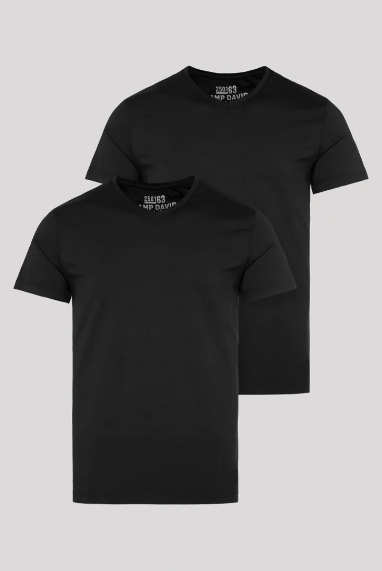 Cheap CAMP DAVID & SOCCX Basic T-Shirt mit V-Neck, Doppelpack / black
