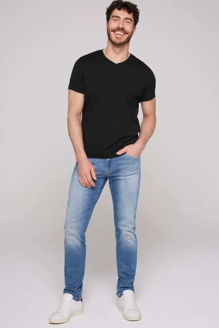 Cheap CAMP DAVID & SOCCX Basic T-Shirt mit V-Neck, Doppelpack / black