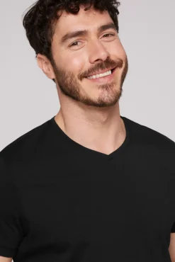 Cheap CAMP DAVID & SOCCX Basic T-Shirt mit V-Neck, Doppelpack / black