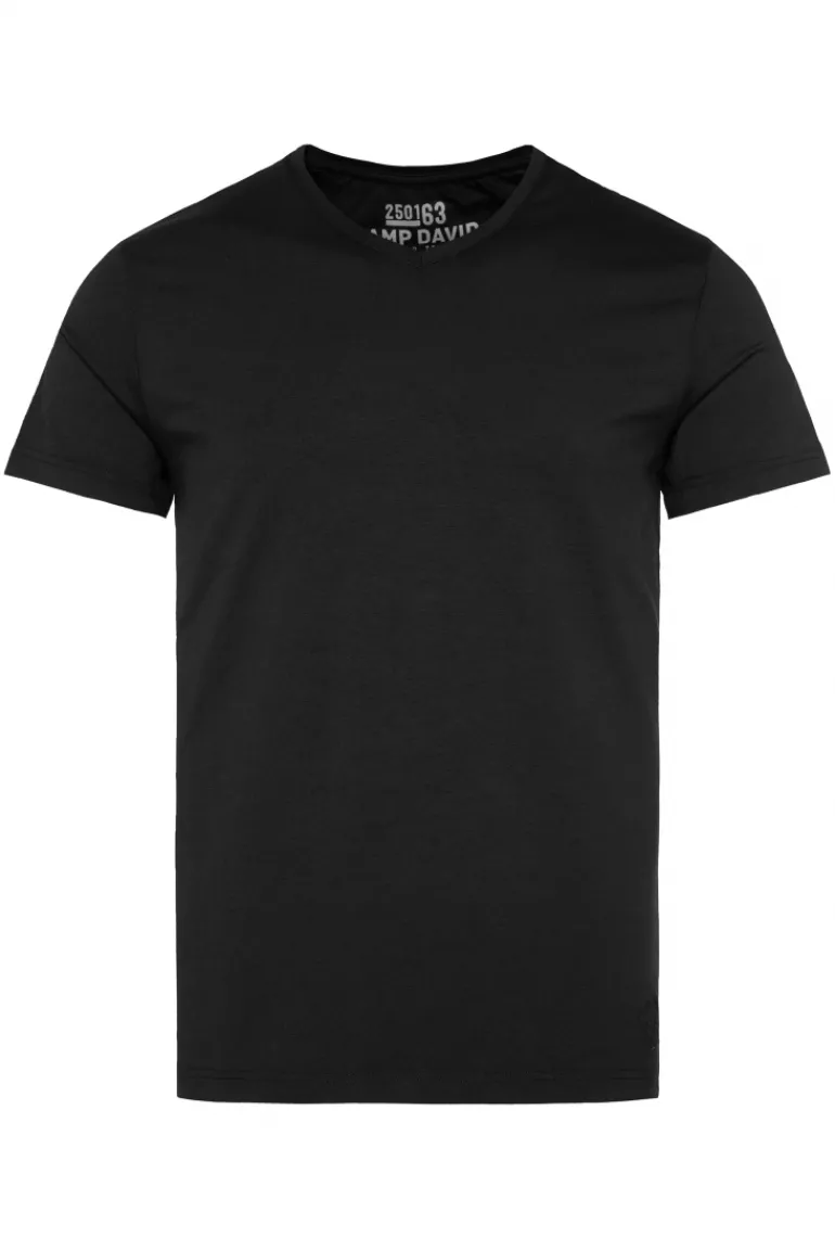 Cheap CAMP DAVID & SOCCX Basic T-Shirt mit V-Neck, Doppelpack / black