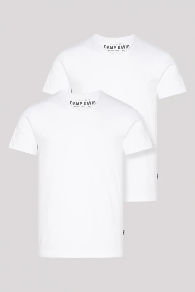 Outlet CAMP DAVID & SOCCX Basic T-Shirt V-Neck 2er-Pack opticwhite