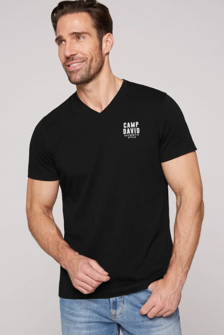 Clearance CAMP DAVID & SOCCX Basic T-Shirt V-Neck mit Logo Print black