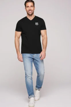 Clearance CAMP DAVID & SOCCX Basic T-Shirt V-Neck mit Logo Print black