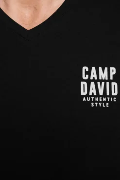 Clearance CAMP DAVID & SOCCX Basic T-Shirt V-Neck mit Logo Print black