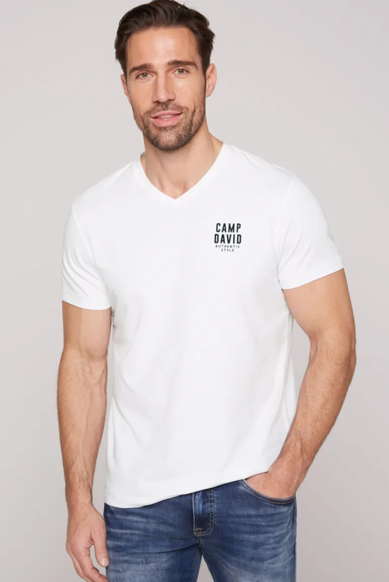 Hot CAMP DAVID & SOCCX Basic T-Shirt V-Neck mit Logo Print opticwhite