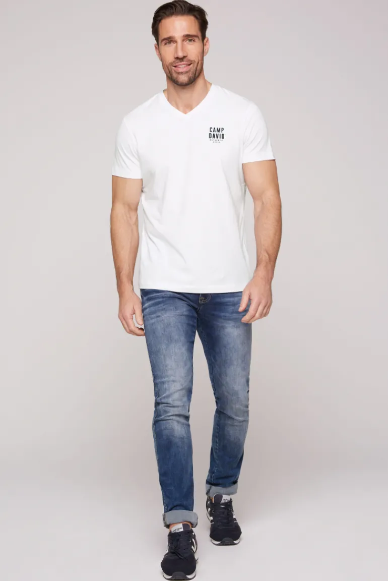 Hot CAMP DAVID & SOCCX Basic T-Shirt V-Neck mit Logo Print opticwhite