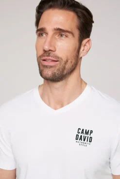Hot CAMP DAVID & SOCCX Basic T-Shirt V-Neck mit Logo Print opticwhite