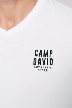 Hot CAMP DAVID & SOCCX Basic T-Shirt V-Neck mit Logo Print opticwhite