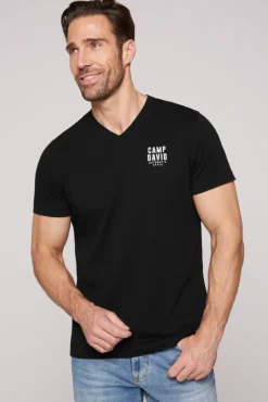 Clearance CAMP DAVID & SOCCX Basic T-Shirt V-Neck mit Logo Print black