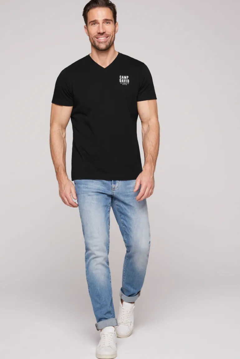 Clearance CAMP DAVID & SOCCX Basic T-Shirt V-Neck mit Logo Print black