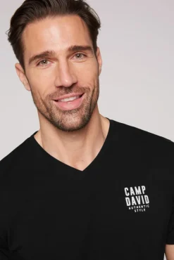 Clearance CAMP DAVID & SOCCX Basic T-Shirt V-Neck mit Logo Print black