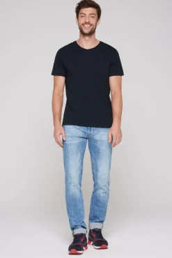 Store CAMP DAVID & SOCCX Basic T-Shirt V-Neck mit Used-Kante blue navy bluenavy