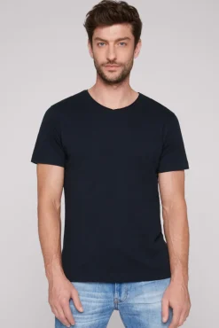 Best Sale CAMP DAVID & SOCCX Basic T-Shirt V-Neck mit Used-Kante blue navy bluenavy