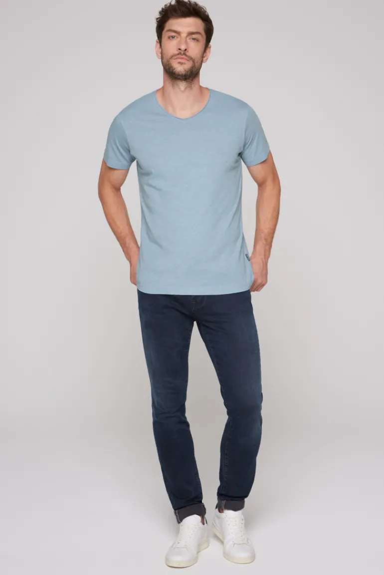 Best CAMP DAVID & SOCCX Basic T-Shirt V-Neck mit Used-Kante new blue newblue