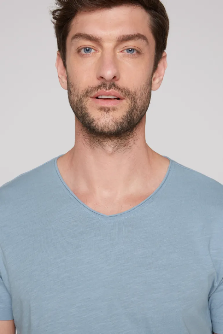 Best CAMP DAVID & SOCCX Basic T-Shirt V-Neck mit Used-Kante new blue newblue