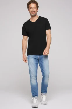 Best CAMP DAVID & SOCCX Basic T-Shirt V-Neck mit Used-Kante black