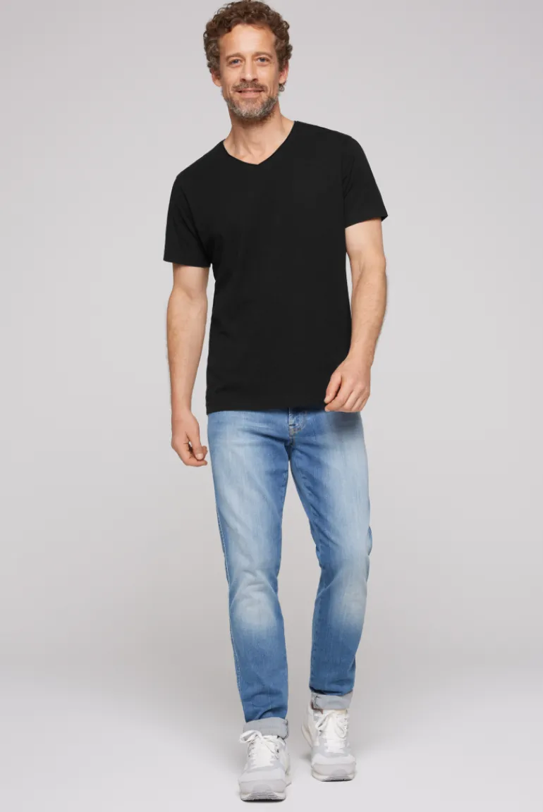 Best CAMP DAVID & SOCCX Basic T-Shirt V-Neck mit Used-Kante black