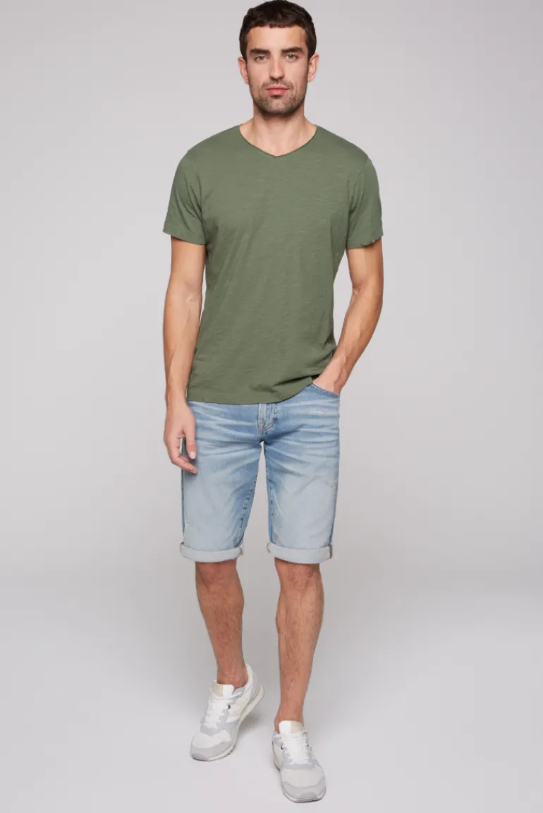 Shop CAMP DAVID & SOCCX Basic T-Shirt V-Neck mit Used-Kante green olive greenolive