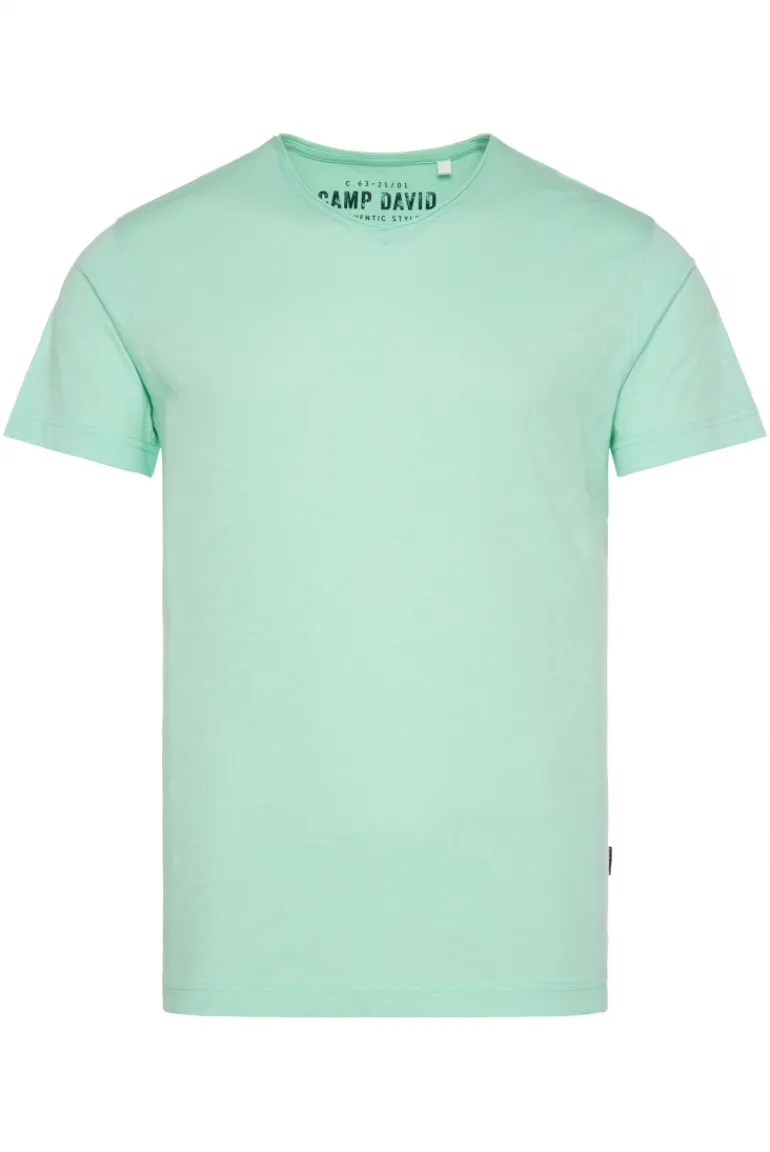 Discount CAMP DAVID & SOCCX Basic T-Shirt V-Neck mit Used-Kante sun aqua sunaqua