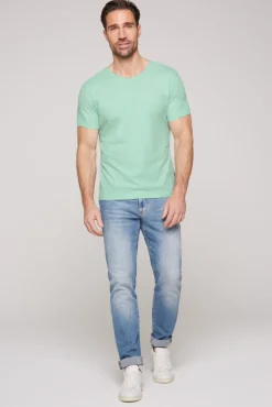 Discount CAMP DAVID & SOCCX Basic T-Shirt V-Neck mit Used-Kante sun aqua sunaqua