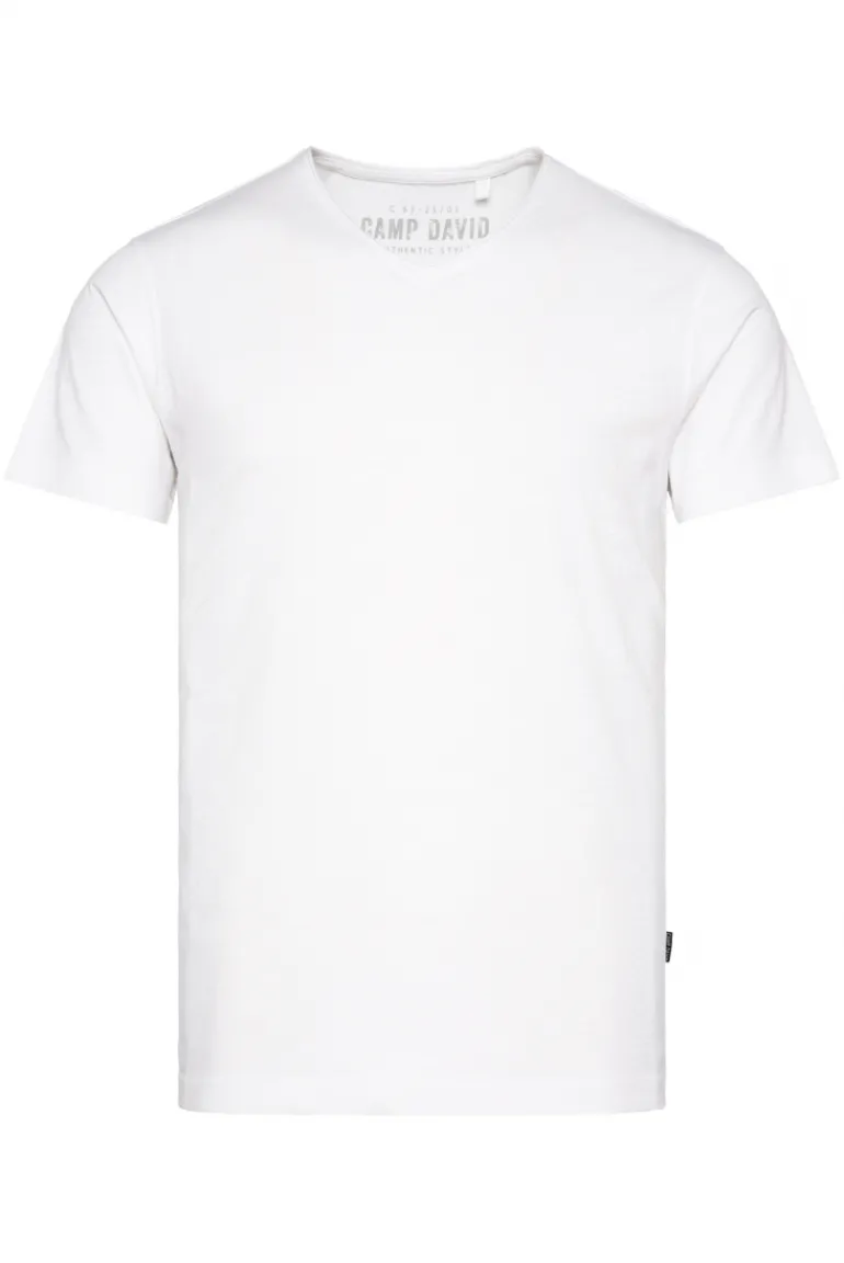 Hot CAMP DAVID & SOCCX Basic T-Shirt V-Neck mit Used-Kante opticwhite
