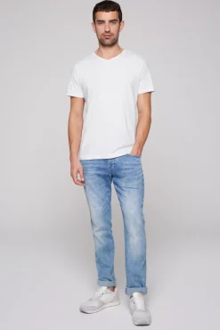 Hot CAMP DAVID & SOCCX Basic T-Shirt V-Neck mit Used-Kante opticwhite