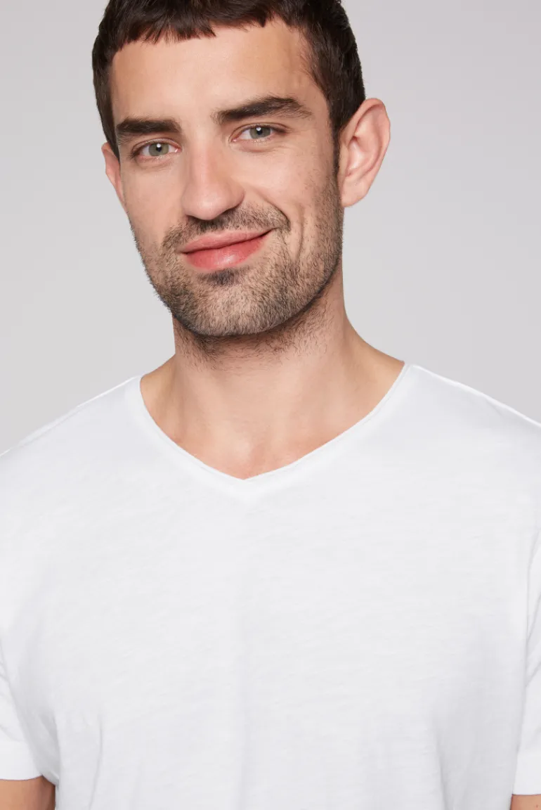 Hot CAMP DAVID & SOCCX Basic T-Shirt V-Neck mit Used-Kante opticwhite